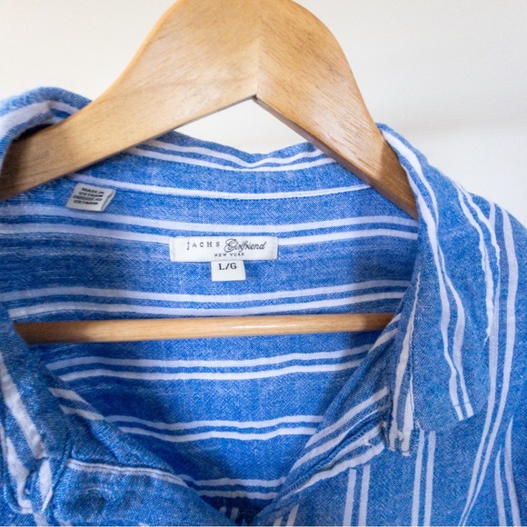 Jachs Girlfriend Blue & White Short Sleeve Button Up Blouse Tie Front Size L - Picture 2 of 9